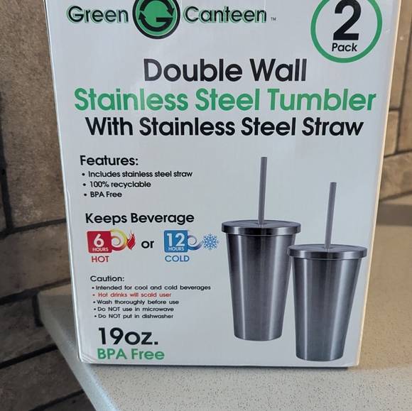 Set of 2 Double Wall Stainless Steel Tumblers with straws - Picture 2 of 3